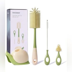 Babamour Silicone Bottle Brush Set - Green and Cream